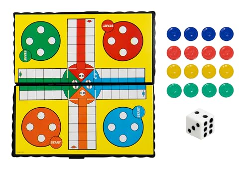 Prendedores mini para viagem, conjunto de estratégia e diversão, placa com compartimento para guardar fichas, plástico, 13 x 13,5 cm, crianças e adultos, 4 jogadores (mini parchis)