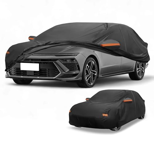 Image of Car Cover Waterproof All Weather Sun Rain Protection Full Exterior Cover for Hyundai Sonata Black with Left Side Zippers