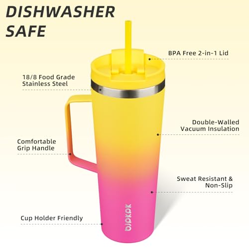 Image of BJPKPK 26oz Insulated Tumbler with Handle, Lid & Straw, Stainless Steel