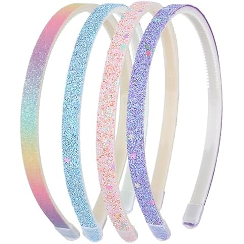 WLLHYF Glitter Headband, 4pcs Plastic Sparkly Cute Non Slip Chunky Hairbands, Thick Bling Confetti Rainbow Hair Bands with Teeth, Little Girls Colorful Hair Accessories Cover