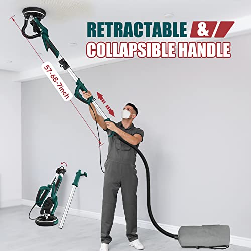 Neu Master Drywall Sander, Electric Drywall Sander Variable Speed Pole Sander With Vacuum, 900-1800Rpm Foldable Ceiling Sander With 12 Sanding Discs, Led Light, Extendable Handle, Dust Bag And Hose #TOP4