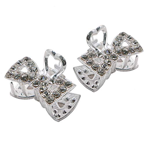 JETEHO 2pcs Silver Mini Crystal Rhinestone Hair Jaw Claw Clip Hair Accessories for Women Girls