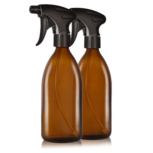 Oputec 2 x 500ml Braunglas-Sprühflaschen zum Befüllen mit ergonomischem Sprühkopf – Hochwertige, nachfüllbare Glas-Wassersprühflaschen für Pflanzen, Blumen, Reinigungsmittel, Haushalt & Haarpflege