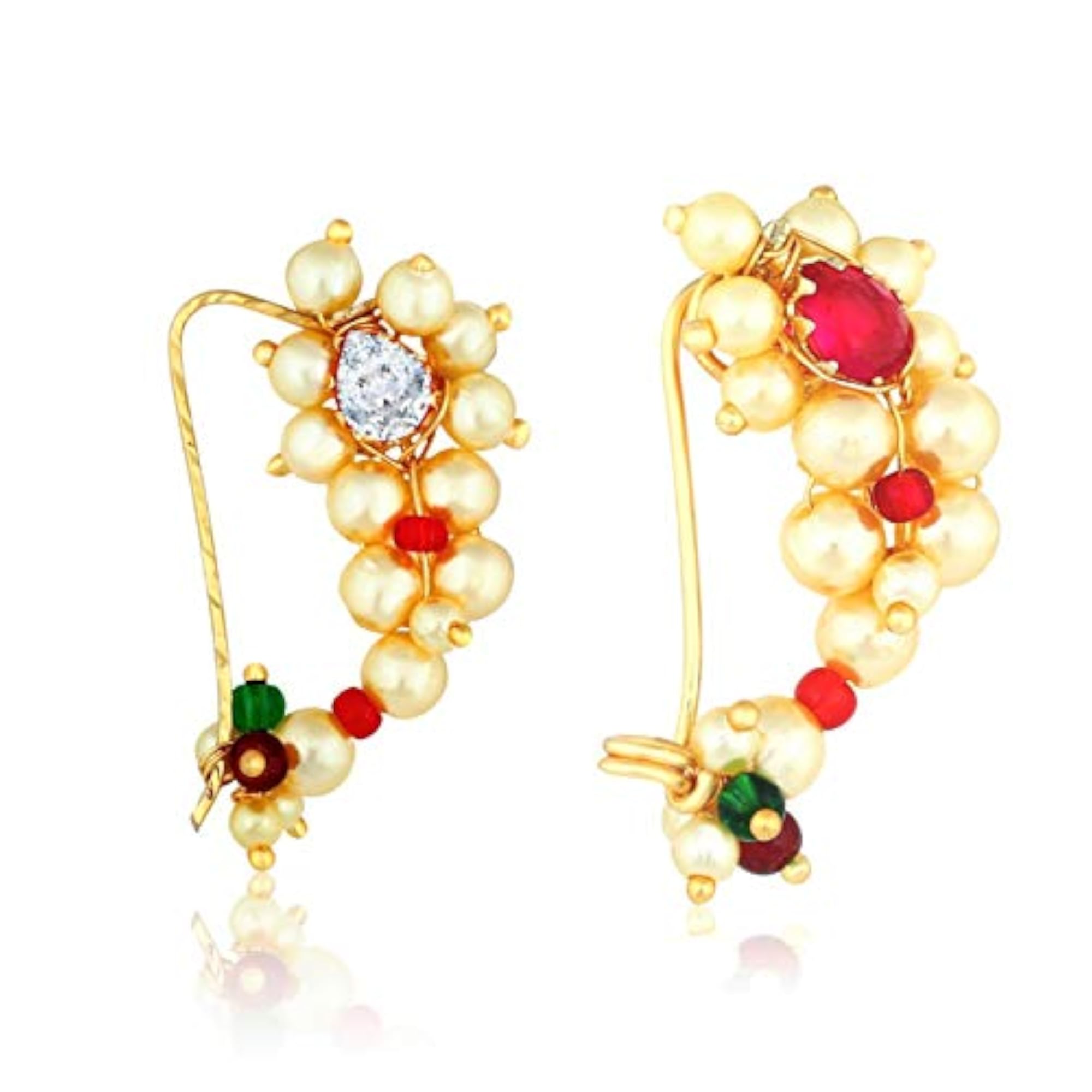 Women's Maharashtrian Pearl Temple Nose Ring, Wedding Combo