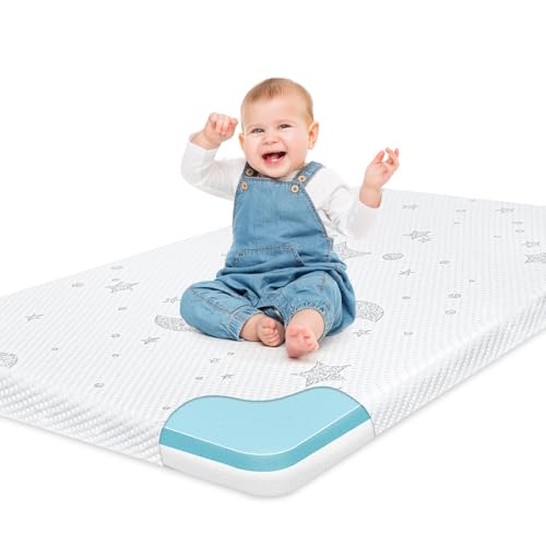 Image of Pack and Play Mattress, 38x26 Memory Foam Pack N Play Mattresses Pad with Breathable Removable Cover, High Resilience Dual-Sided Soft & Firm Support Mattress for Pack N Play