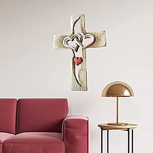 Swhcvj Gesneden houten kruis verweven harten, Muur Opknoping Houten Kruis Hand Gesneden Antiek Ontwerp, Liefde God Houten Muur Kruis voor Thuis Woonkamer Decor - Image 5