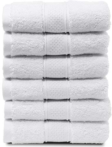Maura Luxurious Turkish Washcloth Set 6 Pack - Soft, Thick, Plush & Super Absorbent Premium Hotel & Spa Quality Oversized Cotton Face Towels. Enhance Your Bathroom - White #TOP1