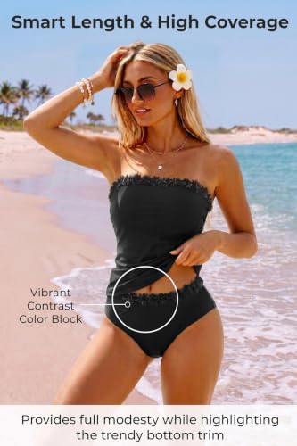 Image of Daci Women Strapless Tankini Tummy Control 2 Piece Bandeau Swimsuit