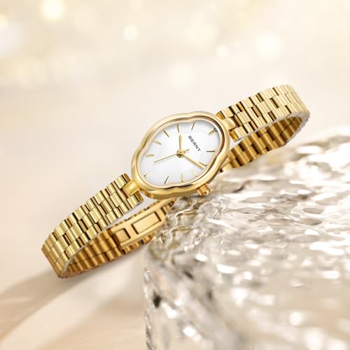 BERNY Gold Watches for Women Dainty Ladies Quartz Watch Vintage Copper Mirrors Shape Japanese Quartz Movement 3ATM Waterproof Fashion Female Wrist Watch Luxury Birthday Gifts - Image 5
