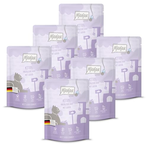Produktbild von MjAMjAM Katzenfutter Kitten vorzügliches Kalb mit Lachsöl - 6 x 300 g