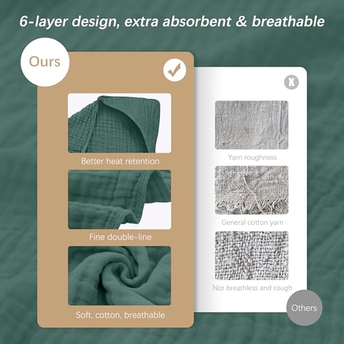 Image of SWEET DOLPHIN Muslin Hooded Baby Bath Towels - 2 Pack 100% Cotton Towel for Babies, Infants, Toddlers - 32x32Inch - Highly Absorbent and Newborn Essential, Deep Emerald