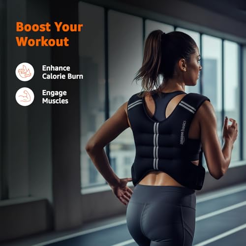 Image of Amazon Basics Adjustable Weighted Vest 10 kg for Men & Women | Breathable Neoprene, Secure Fit, Even Weight Distribution | Ideal for Running, Gym, Cardio & Home Workouts | Black