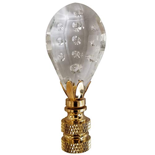 Image of Royal Designs Balloon Shaped with Dot Design Lamp Finial, Clear Faceted Crystal, Polished Brass Base - Set of 2