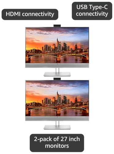 Image of HP EliteDisplay E273m 27 Inch LED Backlit IPS Monitor 2-Pack with Built in Speakers & Webcam, FHD 1920 x 1080 (1FH51A8#ABA)