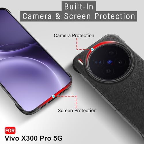 Image of TheGiftKart Hybrid Ultimate Slim Back Case Cover for Vivo X300 Pro 5G | Lightweight Profile | Hard Back Case Cover for Vivo X300 Pro 5G (PC & TPU, Metal Camera Ring, Leather Texture Finish, Black)