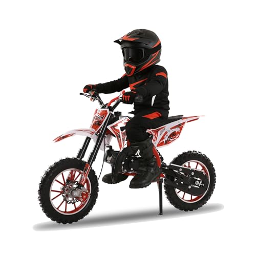 50cc 2-Stroke Kids Dirt Bike, Gas Power Motocross, Off Road Mini Motorcycle Gas Dirt Bike Motorcycle Children Pocket Motorbike with with Soft Mini Motorcycles Seat Cushion Red