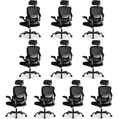 Image of BESTFAIR High Back Ergonomic Office Chair, Breathable Mesh Desk Chair with Lumbar Support, Adjustable Headrest, Flip-up Armrests, Computer Gaming Chair
