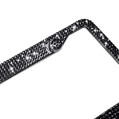 Handcrafted Rhinestone Acrylic Bling License Plate Frames For Women, Men | 1 Pack Bedazzled Cover With Glittery Screw Caps | Stainless Steel Clear Crystal Sparkle License Plate Frame / Cover (Black) #TOP1