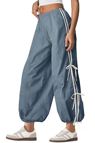 Panadila Women Parachute Pants Elastic Waist Baggy Track Pants Bow Knot Loose Trousers Casual Streetwear