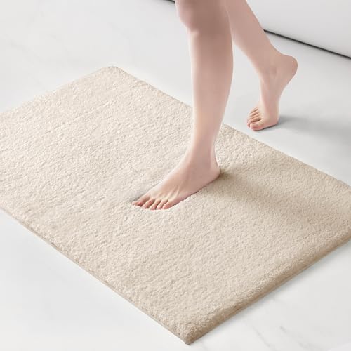 Madison Park Signature Non Slip, Luxrurious Plush Mat, Absorbent, Quick Dry, Spa Design Bath Room Décor Marshmallow Bathroom Rug, 24x40, Natural