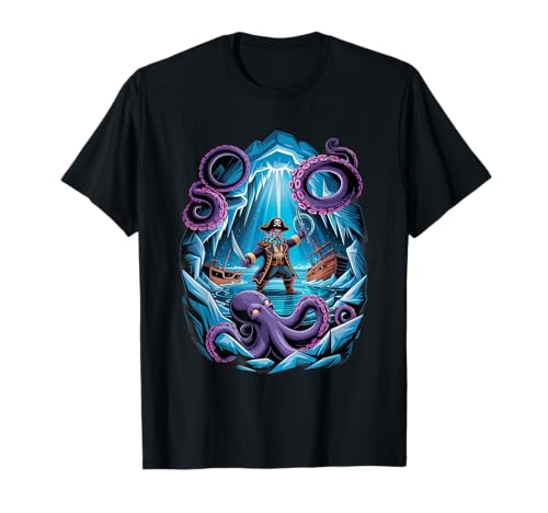 Congelato Polpo Kraken Pirata in Ghiaccio Caverna Maglietta