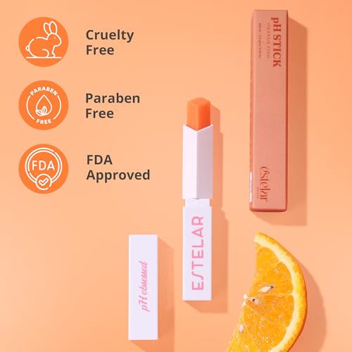 Image of Estelar pH Orange Zing Lipstick, Color Changing Orange to Pink Lip Balm, Personalized Lip Tint pH Stick, Enriched with Sea Buckthorn, Almond and Argan Oil, Hydrating, Long-Lasting, Paraben Free, 2.6g