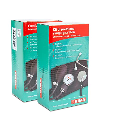 GIMA YTON Classic Aneroid-Blutdruckmessgerät mit Stethoskop, Nylonarmband mit Klettverschluss, latexfrei, manuelle Einstellung, Birne mit Chromventil