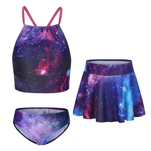 Image of Girls 3 Piece Swimsuits for Teen Girls Bikini Set with Skirt Hawaiian Bathing Suits Beach Swimwear 3-16 Years