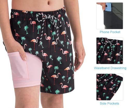 Image of Cozople Boys Swim Trunks Compression Liner Swim Shorts Quick Dry Bathing Suit with Boxer Brief Swimwear 2-20T