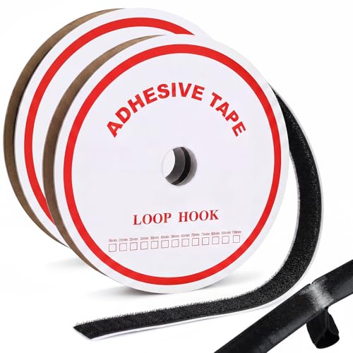 Image of Riceshoot 2 Pack Loop Tape 3 /4 Inch x 82 ft Black Heavy Duty Tape Hook and Loop Side Only Tapes Nylon Self Adhesive Strips for Crafting Office Stationery Household Wall Hanging
