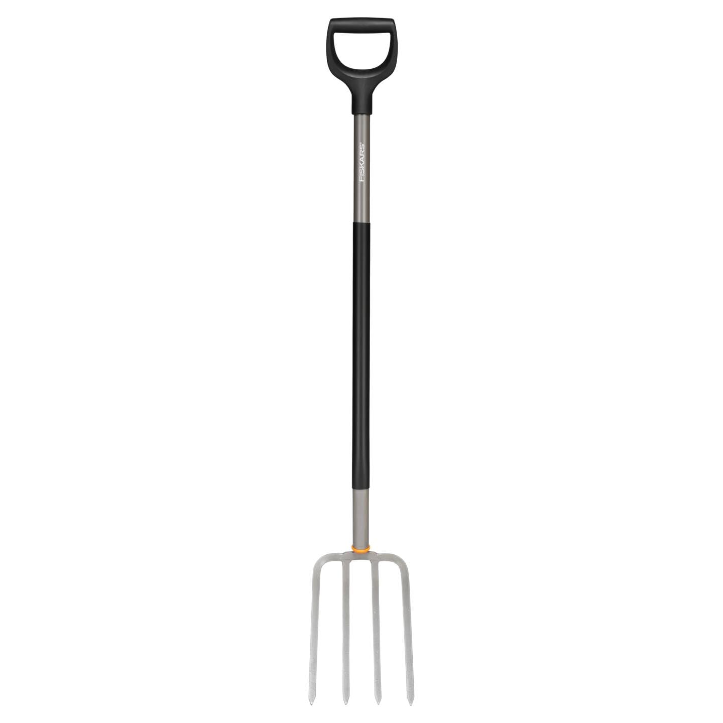 FISKARS Ergonomic 1070679 Garden Fork for Hard and Stony Grounds, 4 Bars, Length: 132 cm, Quality Boron Steel, Grey/Black,
