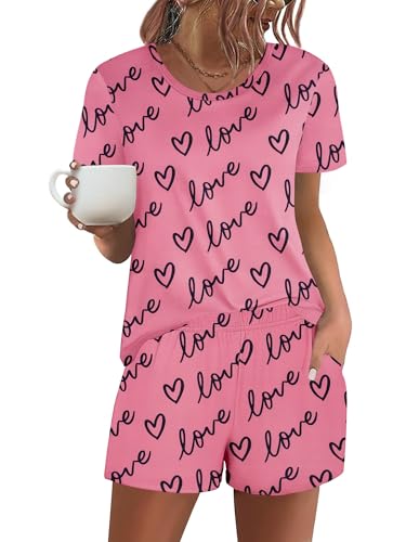 Image of Ekouaer Women's Pajama Sets Short Sleeve Pjs 2 Piece Top and Shorts Sleepwear Comfy Soft Lounge Sets with Pockets
