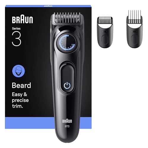Braun Recortadora De Barba Series 3 BT3520, Barbero Recargable, +3 Accesorios De Afeitado, Lámina De Corte Ultra Afilada, 50 Min De Autonomía, 40 Longitudes, Negro/Azul