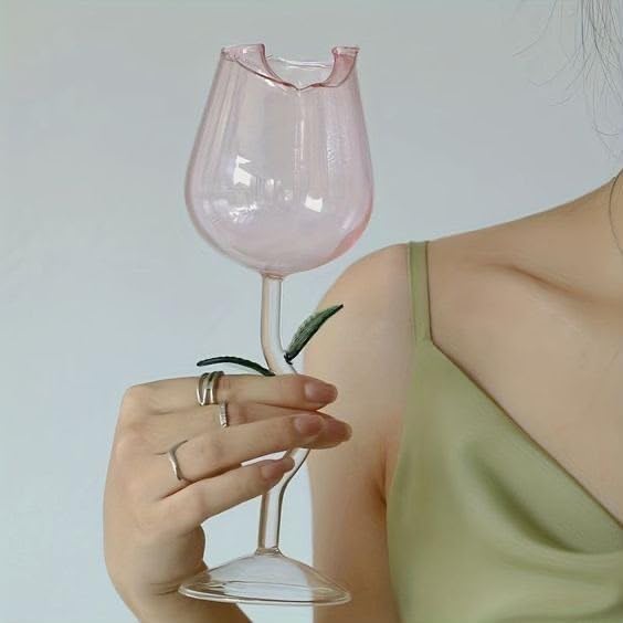 Image of Handcrafted Rose Wine Glass | Premium Borosilicate Floral Wine Goblet| Elegant Cocktail, Champagne & Red Wine Glass | Aesthetic Drinkware | Gift for Women (Rose Wine Glass)