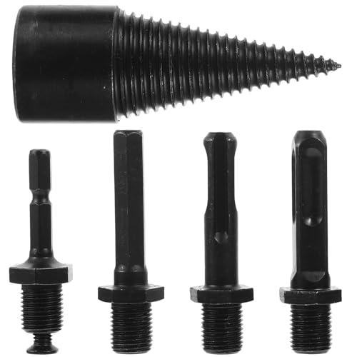 Ipetboom 5pcs Wood Splitter Drill Bit Set with Tapered Tips for Firewood Splitting Black Metal Wood Splitting Drill Bits for Home and Industrial Use