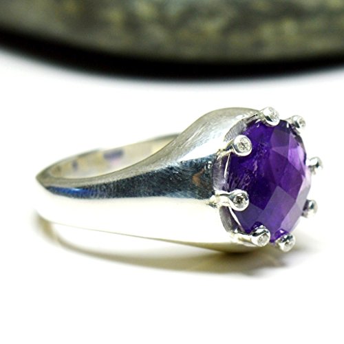 Argent 925 ronde améthyste bague homme violette pierre fine