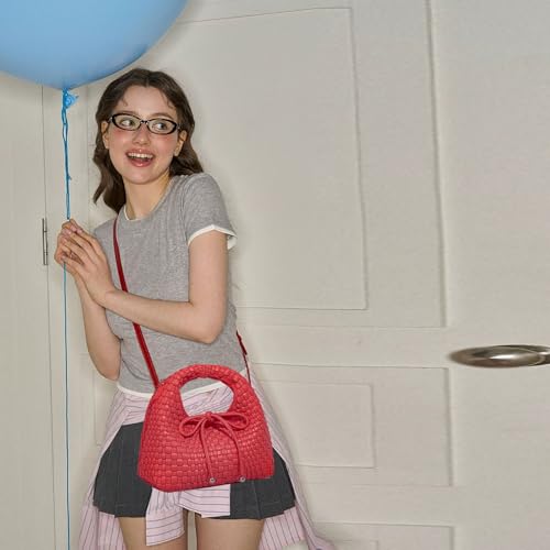 Image of JINMANXUE Fashion Mini Handbag For Women, Woven Tote Bucket Composite Bag Knitting Chain Bags, Crossbody Shoulder Purses