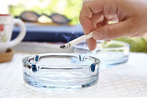 Destalya Glass Ashtrays For Cigarettes, Round Ash Tray For Home Office Patio Porch Deck Decoration, Cute Pretty Ash Holders For Indoor Or Outdoor Use, Pack Of 2 (Clear) #TOP4