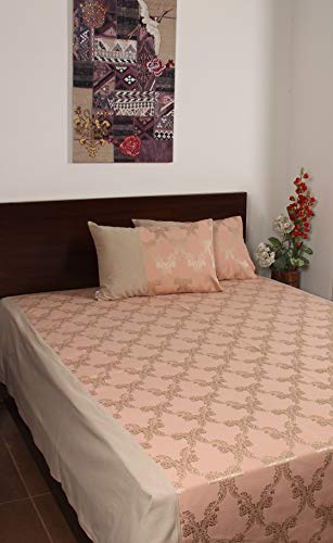 Image of Peach Self Design Double Cotton Jacquard Bedcover with 2 Pillow Covers, Pack of 1