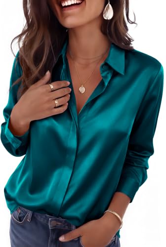 Zeagoo Womens Clothes Long Sleeve Button Down Shirts Business Satin Blouse