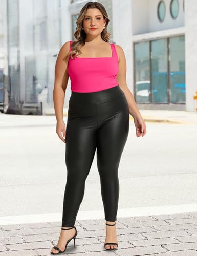 Image of FOREYOND Plus Size Bodysuits for Women Short Sleeves Square Neck Body Suit Tops Casual Basic Slim Fit Shirts Leotards