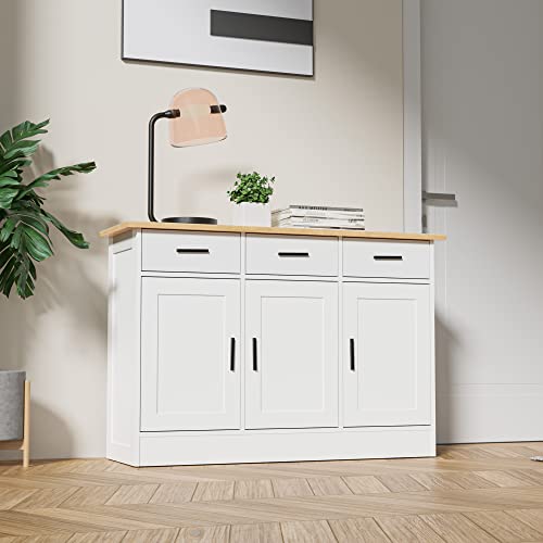 Cozy Castle Kitchen Buffet Cabinet, Kitchen Storage Cabinet With 3 Doors And 3 Drawers, Accent Buffet Sideboard For Dining Room, Living Room And Kitchen, White #TOP2