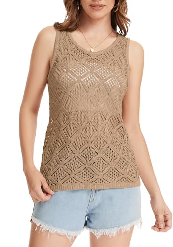 Image of Bosmeer Women's Hollow Sweater Vest Crochet Tank Tops Knit Out Sleeveless Cover Up Summer Boho Top Pullover