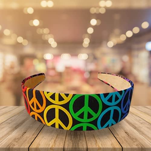 Gifts And Beads| Peace Sign In Black Background, 1 Headband, Hair Bands, Gifts For Women, Headband For Girls, Wide Headband, Handmade In Usa, Wide Hair Band, Flowers Printed Cotton Fabric,Wrapped Plastic Base, Fashion Headbands And Headwrap For Women And Girls, Diademas Para Mujeres Y Ninas. #TOP2