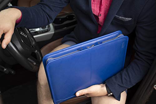 Noda Executive Leather Padfolio 3 Ring Binder Professional Business Portfolio W/Zippered Closure | Resume, Document, Notepad, Tablet, Writing Pad Organizer | Men, Women Blue #TOP3