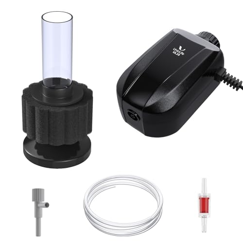 Pawfly Aquarium Air Pump 30 GPH Fish Tank Air Pump for 5-30 Gallon Fish Tank Quiet Adjustable Oxygen Pump with Mini Sponge Filter Airline Tubing & Accessories Aerator for Fish