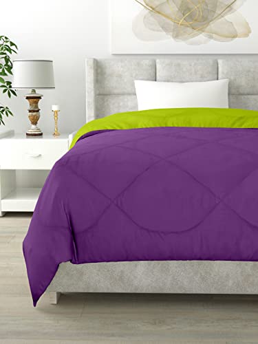 Image of Clasiko Reversible Single Bed Comforter; 60x90 Inches; 200GSM; Material - Cotton; Reversible; Color - Purple & Green; Pack of 1;