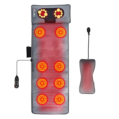 RINRI Tapis de Massage Chauffant, Matelas de Massage Complet du Corps, Masseur de Cou Shiatsu Détachable, Masseur de Dos avec Airbag de Décompression à la Taille, Coussin de Massage pour Tout le Corps
