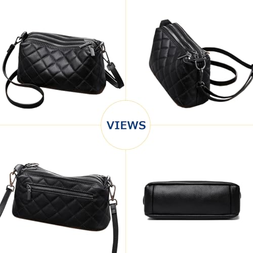 Image of Genuine Leather Crossbody Purses for Women Small Shoulder Handbags Quilted Hobo Bags