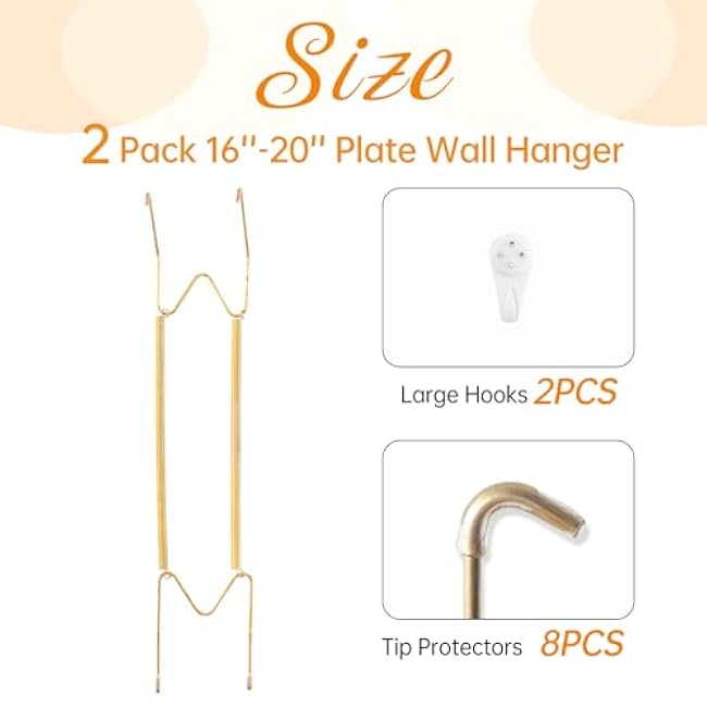 Bilillo 2 Pack Plate Hangers for The Wall, Suitable for 16-20 inch Decorative Plate, Stainless Steel Invisible Heavy Duty Wire Plate Holder with Wall Hooks, Plate Hangers for Displaying Plates